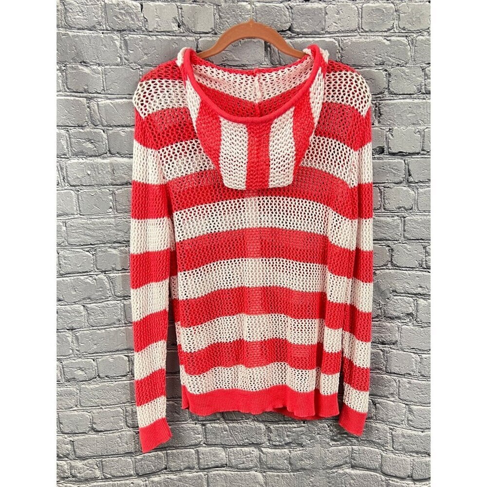 Quacker Factory Womens Plus 1X  Knit Swim Cover Up Stripe Hoodie Pink  White - Picture 4 of 6